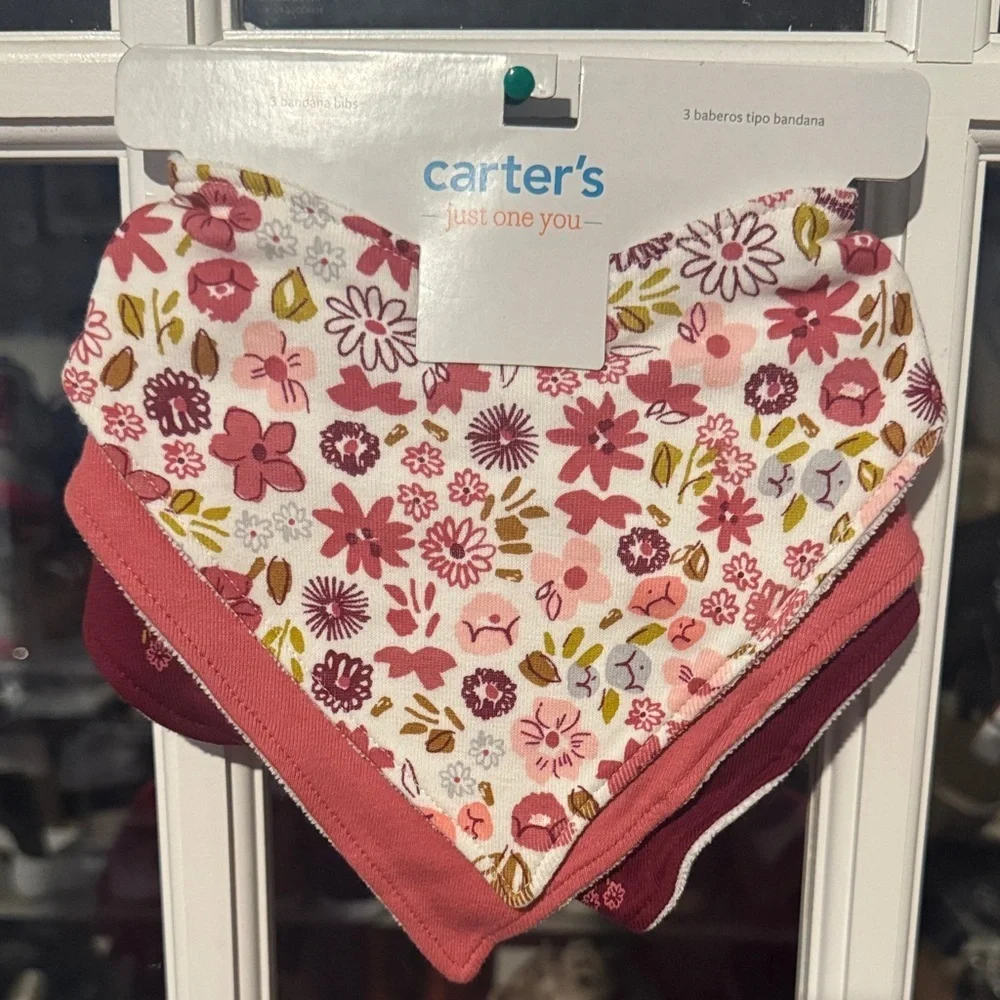 You’ll get 9PCS of Carter's Pink and Red Floral Bandana Bib (3 sets)